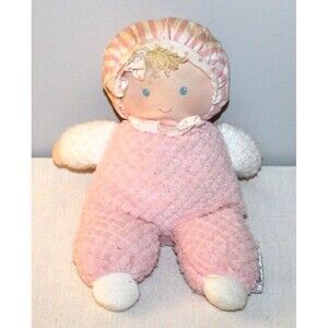RARE Eden Pink Girl Doll Terry Waffle Blonde Yarn Hair Baby Plush 10" Vintage